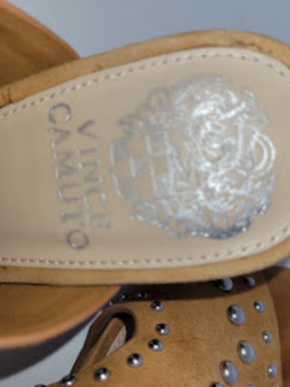 Vince Camuto Mule Sandal Chunky Heel Tan Suede W/Studded Accent Women’s Size 6.5 - Picture 11 of 11